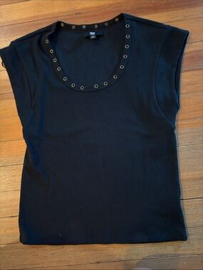 FRYE Black Scoop Neck Tank with Metal Eyelets